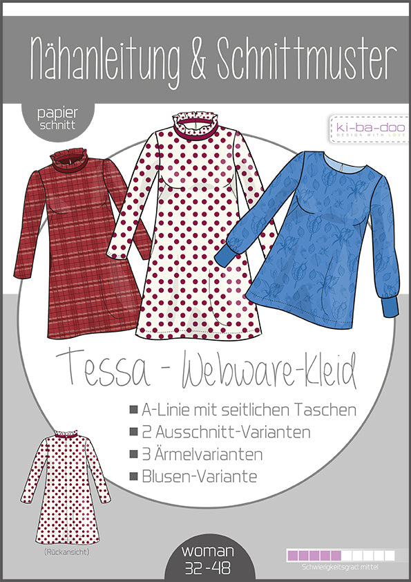 Tessa Webware-Kleid Damen, Ki-ba-doo Papierschnittmuster