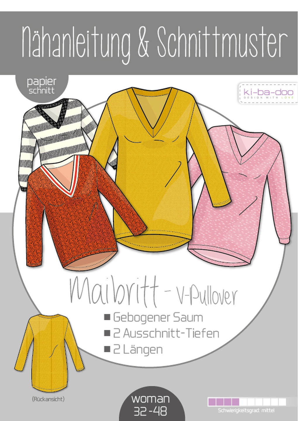V-Pullover Maibritt Damen, Ki-ba-doo Papierschnittmuster