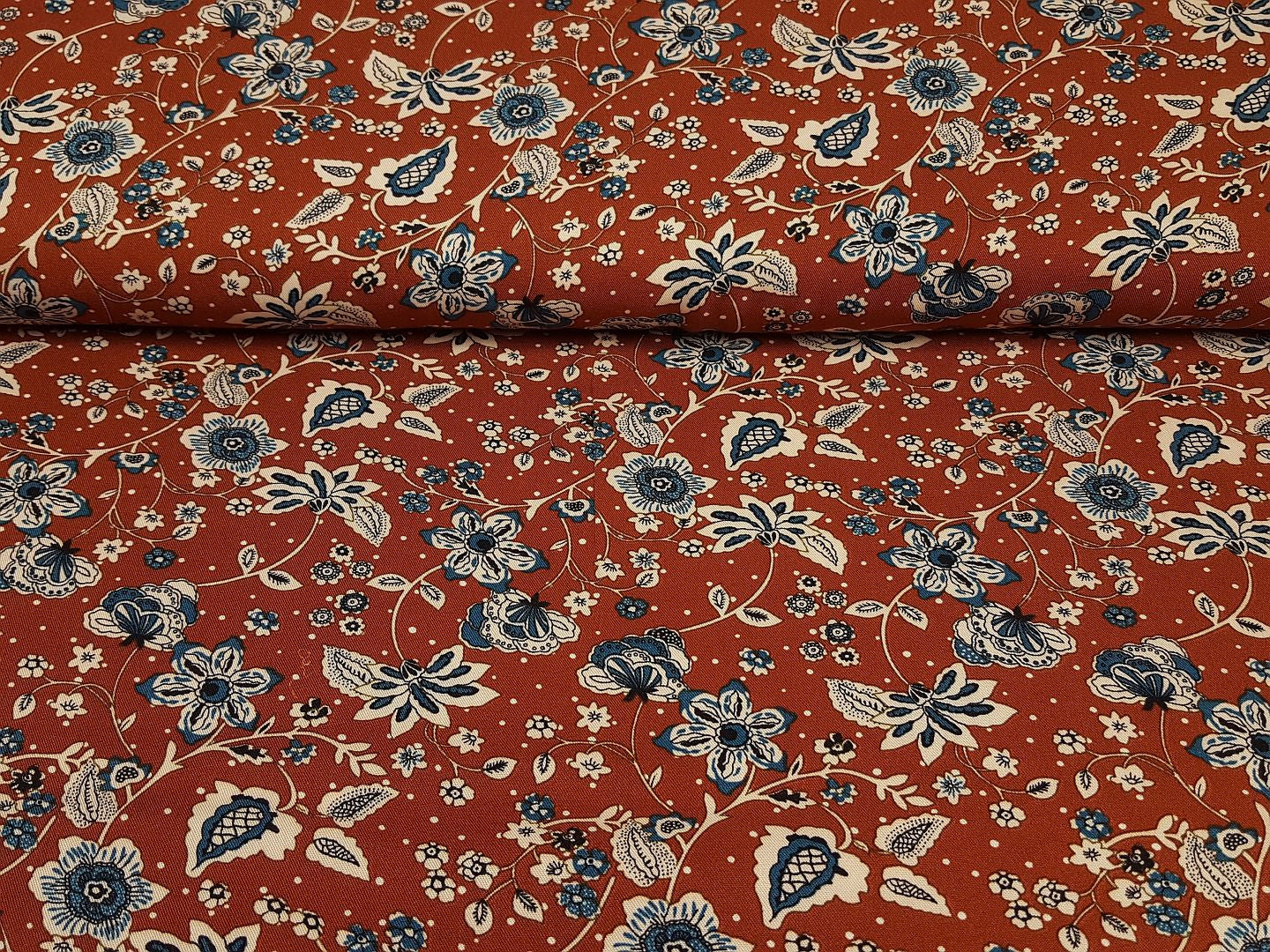 Viskose Twill rost/petrol/ecru