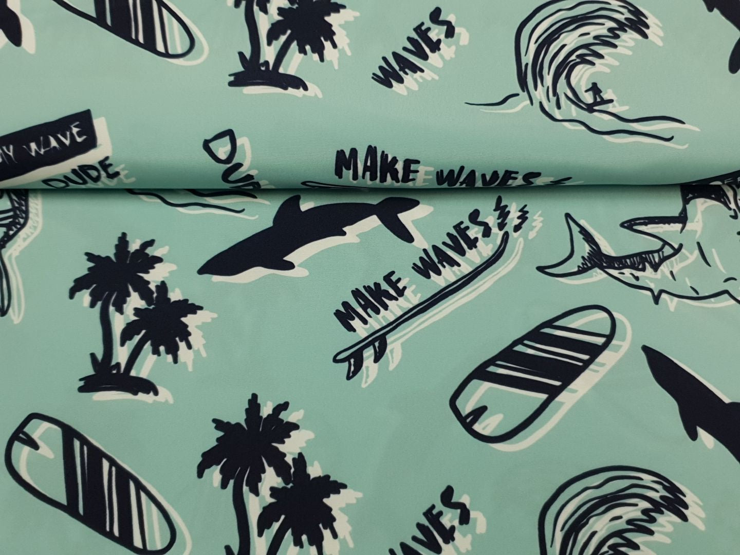 Badehosenstoff Wave aqua/dunkelblau