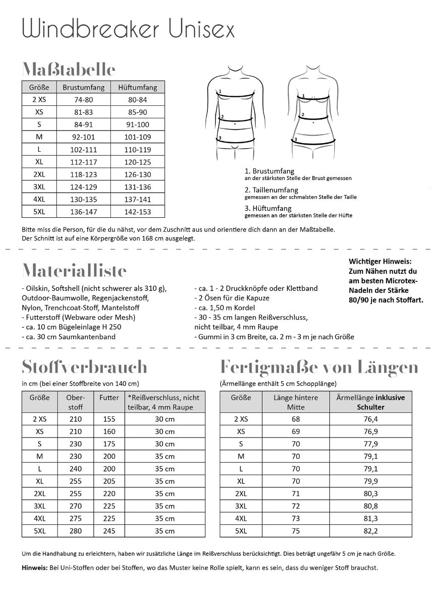 Papierschnittmuster Windbreaker Unisex von Fadenkäfer