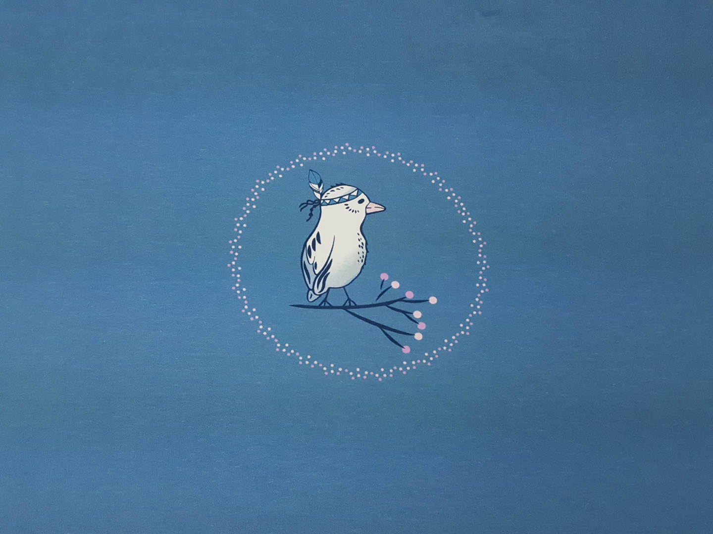 Winter Bird Rapportstoff, jeansblau/rosa