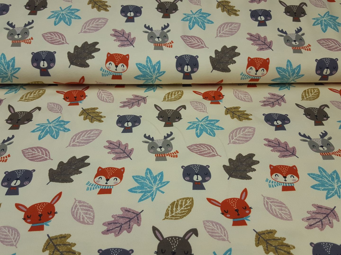 Bio-Baumwolljersey Woodland Friends creme/braun/bunt