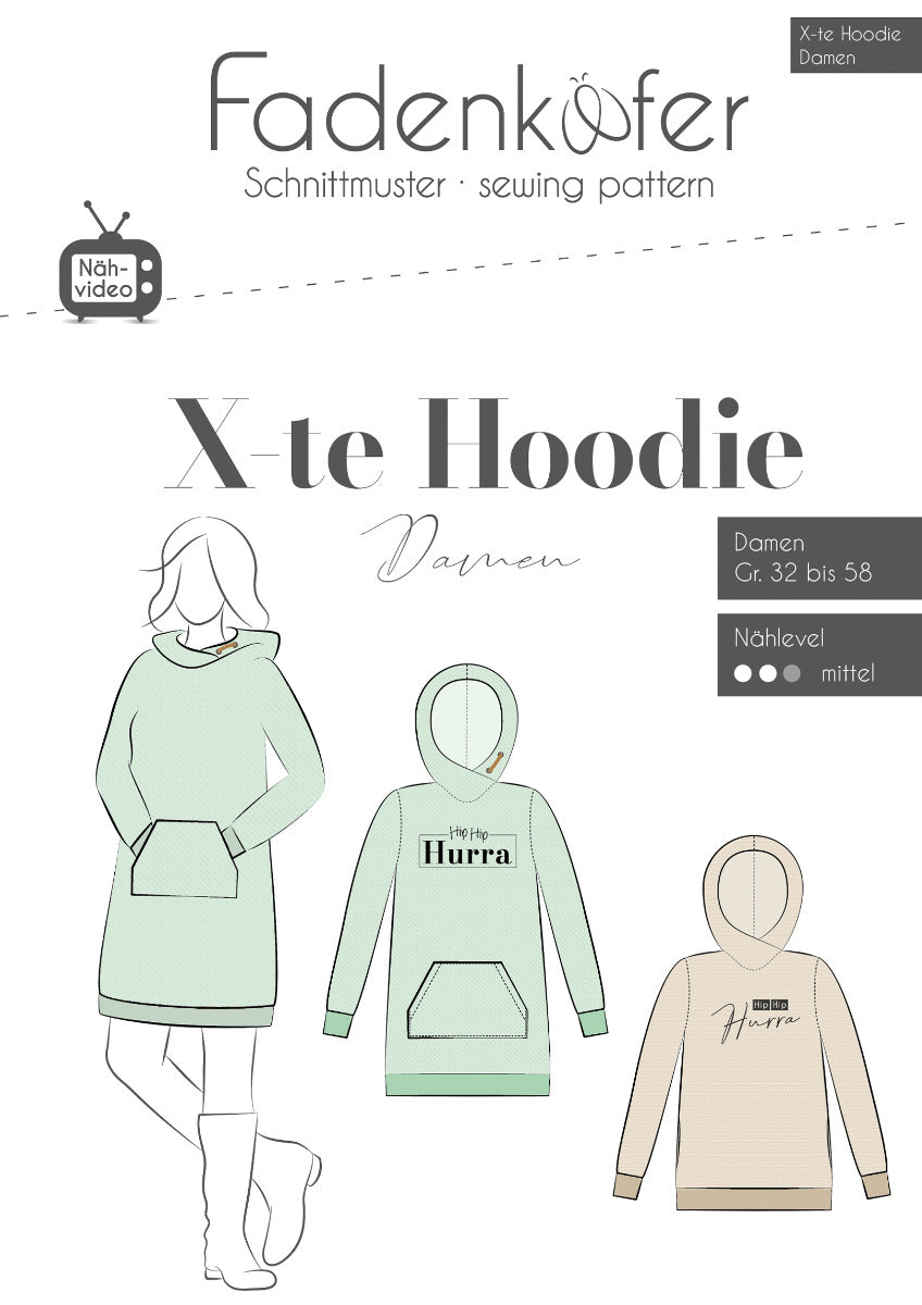 Papierschnittmuster X-te Hoodie Damen von Fadenkäfer