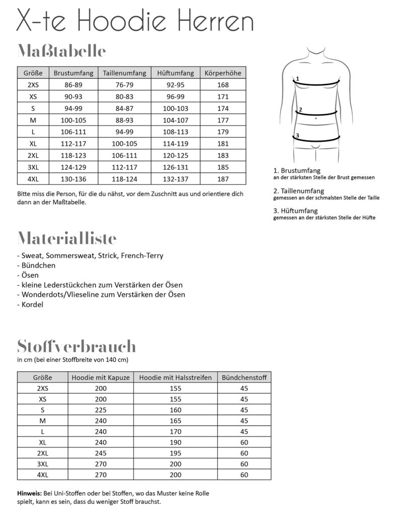 Papierschnittmuster X-te Hoodie Herren von Fadenkäfer