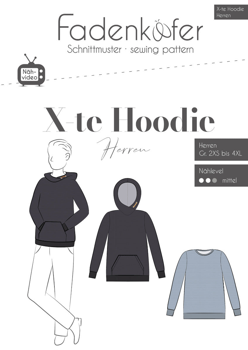 Papierschnittmuster X-te Hoodie Herren von Fadenkäfer